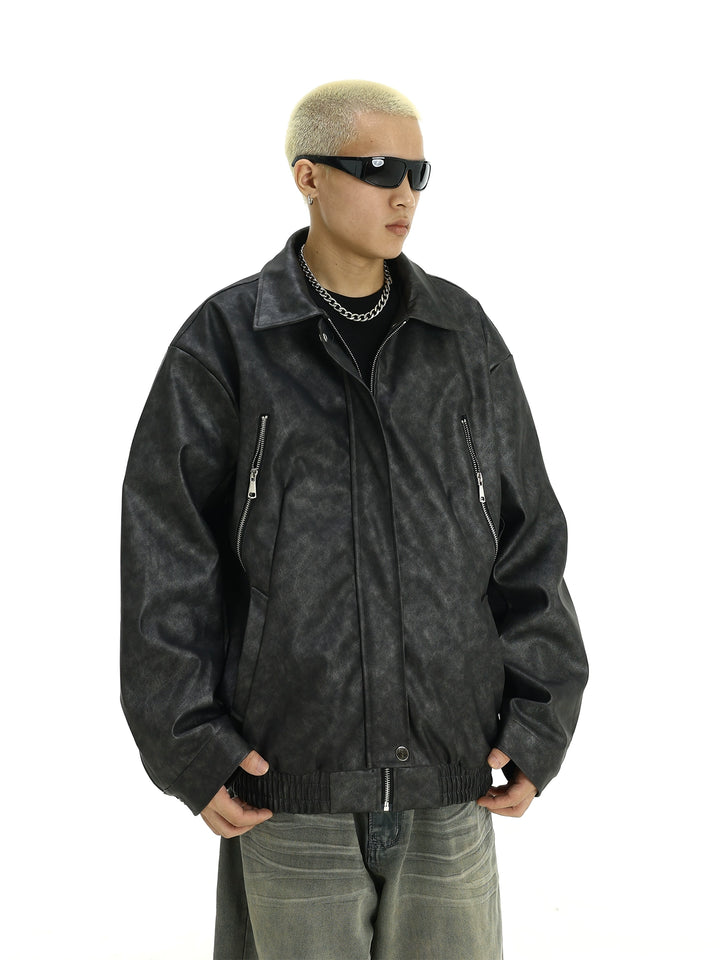 Hip-Hop Lapel Leather Jacket