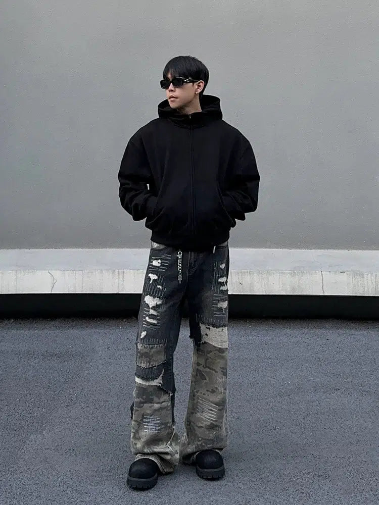 Patchwork Camouflage Flared Jeans-The Korean Fashion