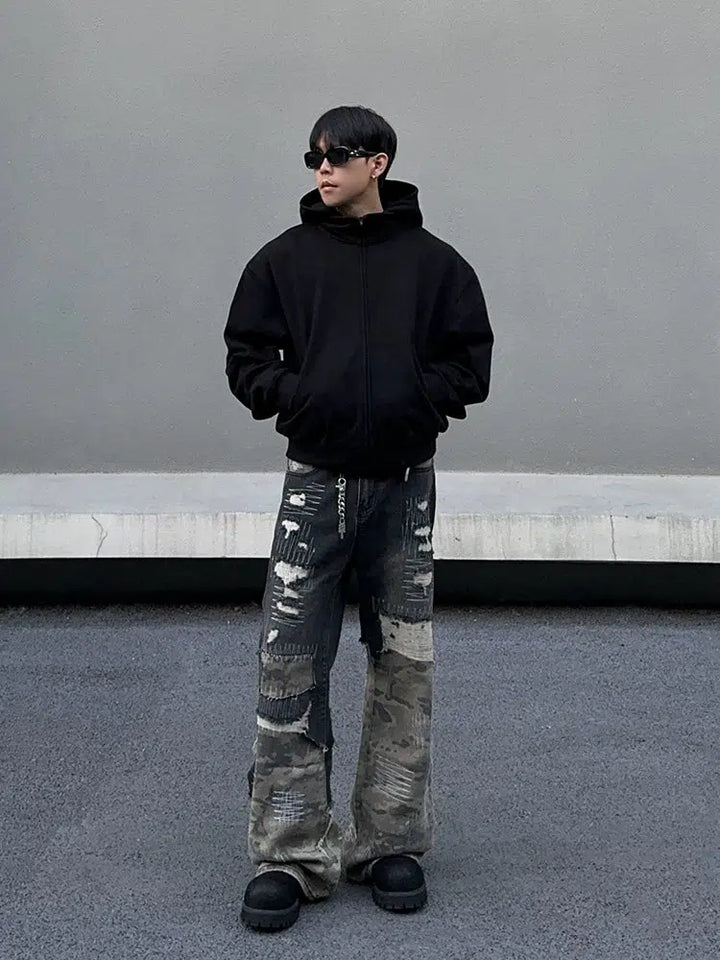 Patchwork Camouflage Flared Jeans-The Korean Fashion