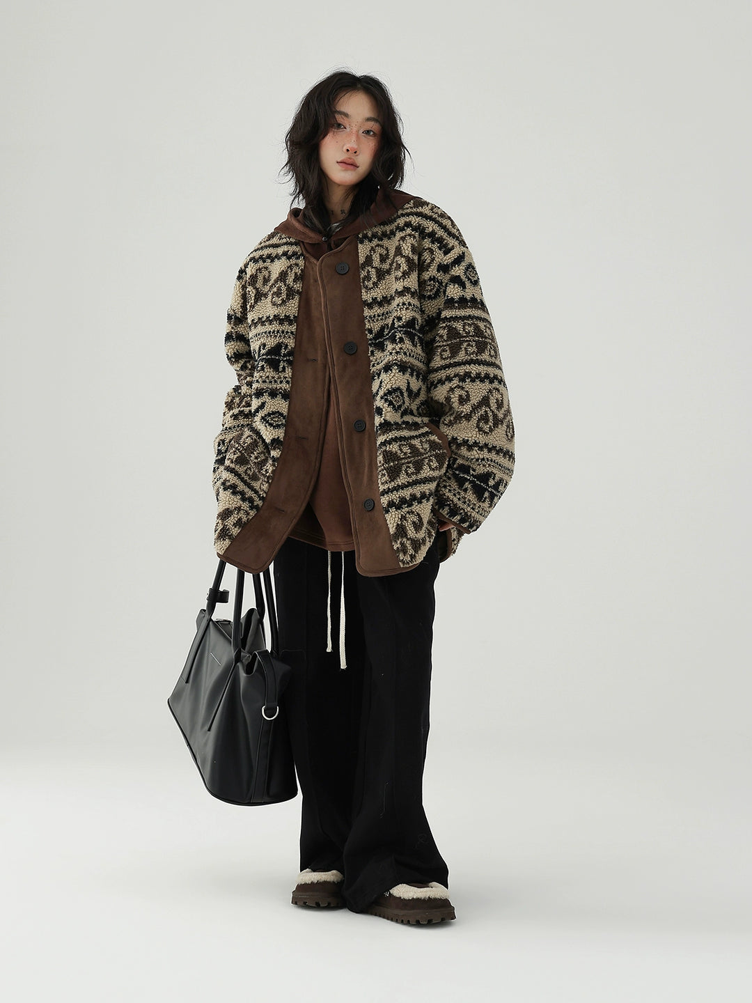 Retro Stitching Lamb Wool Coat