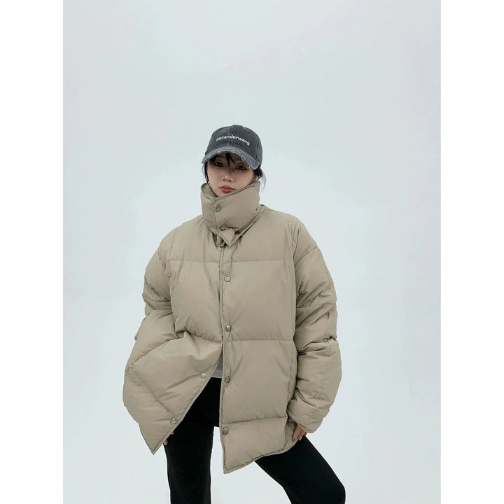 Minimalist Down Jacket with Thick Collar-The Korean Fashion