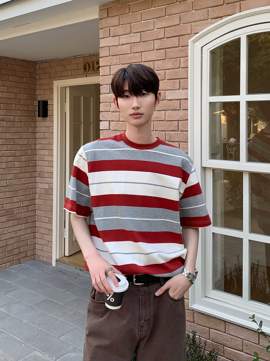 Striped Round Neck Casual T-shirt