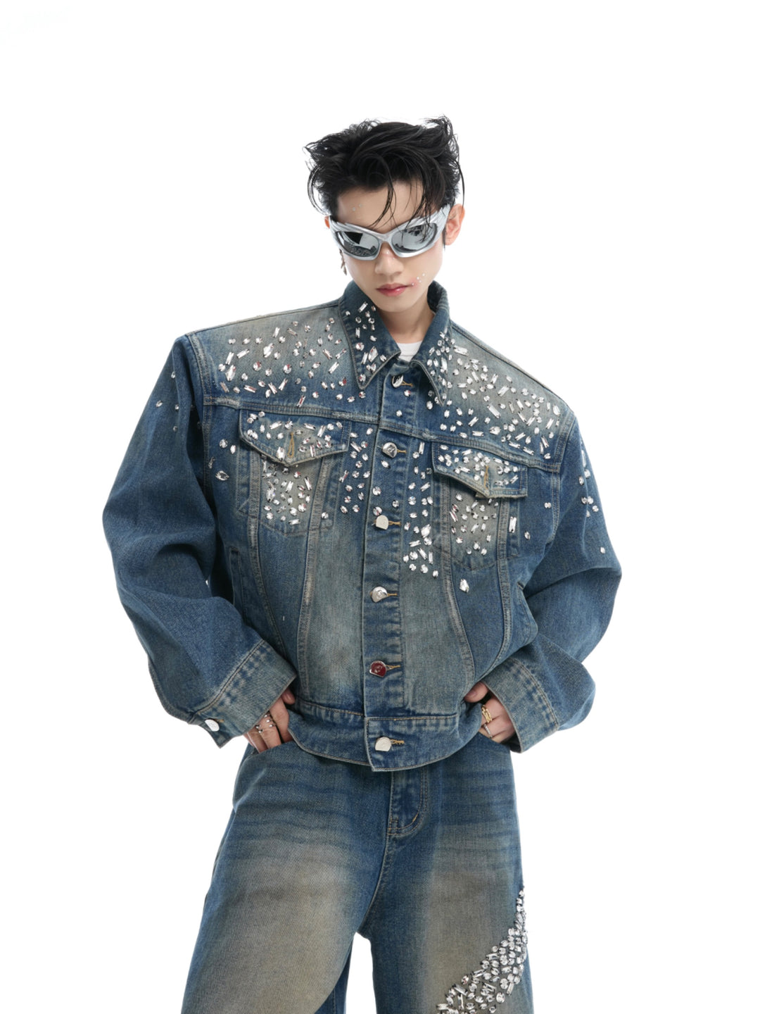 Retro Sparkle Denim Jacket Pants Set