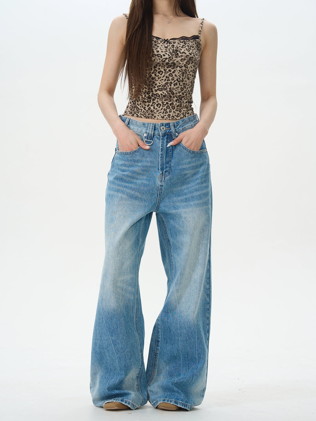 Blue Wide-Leg Denim Pants