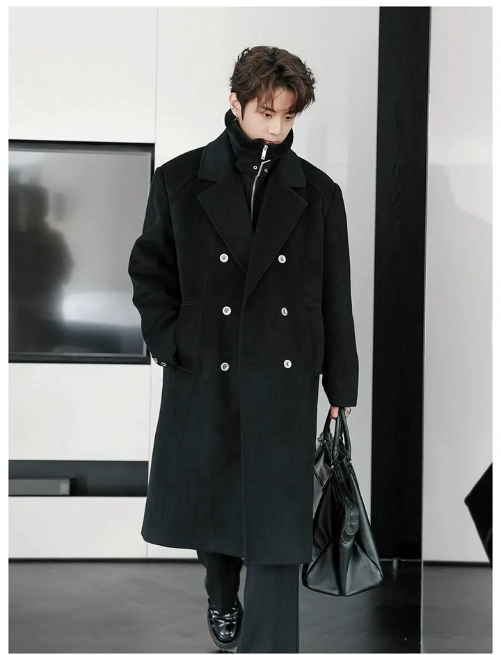 Long Double-Breasted Woolen Coat