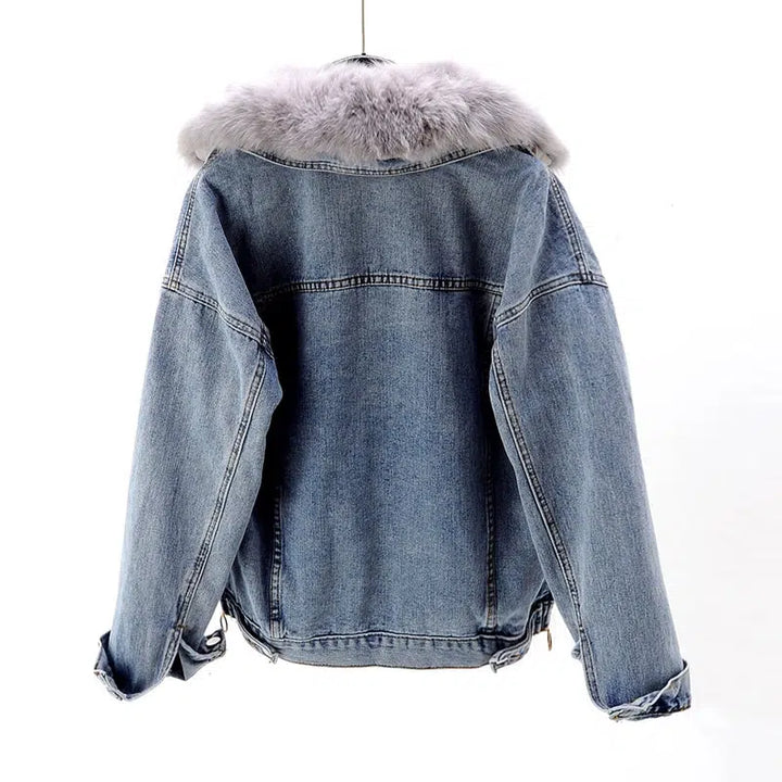 Fur Collar Removable Fur Liner Denim Jacket