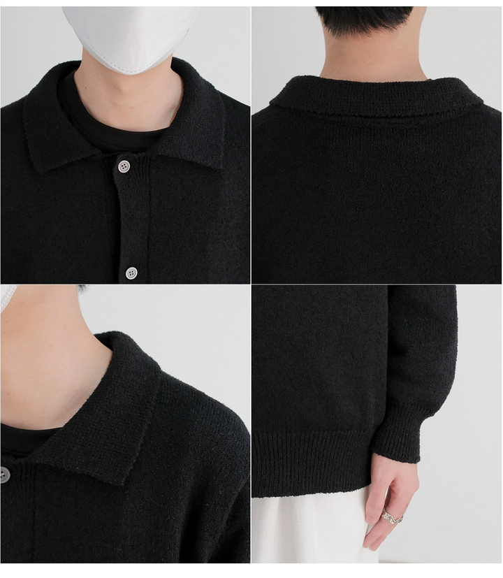 Button-front Lapel Knitted Cardigan