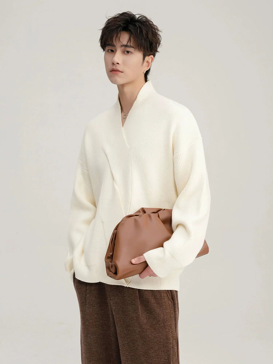 V-neck Loose Fit Knitted Sweater-The Korean Fashion