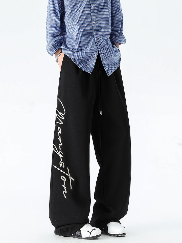 Letter Print Wide-Leg Casual Pants