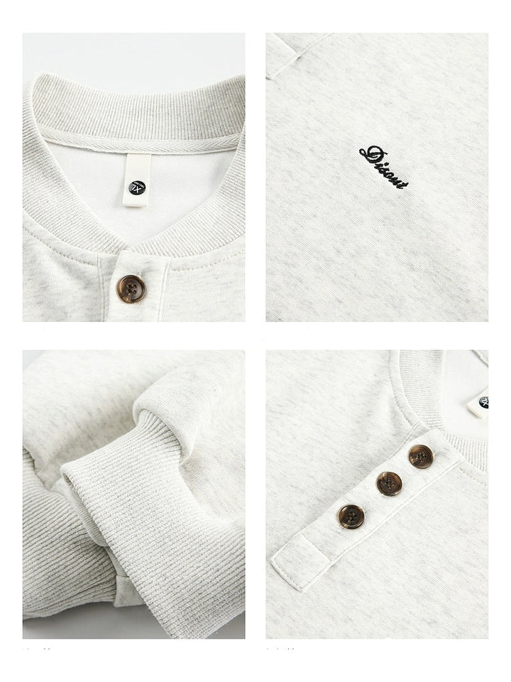 Embroidery Henley Collar Sweatshirt