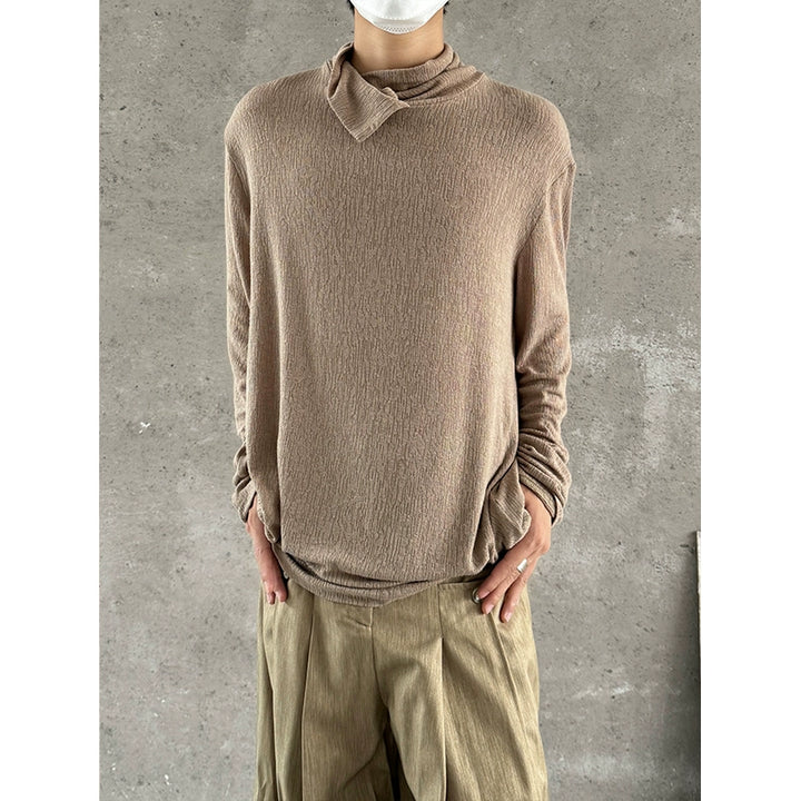 High Collar Textured Knit Pullover