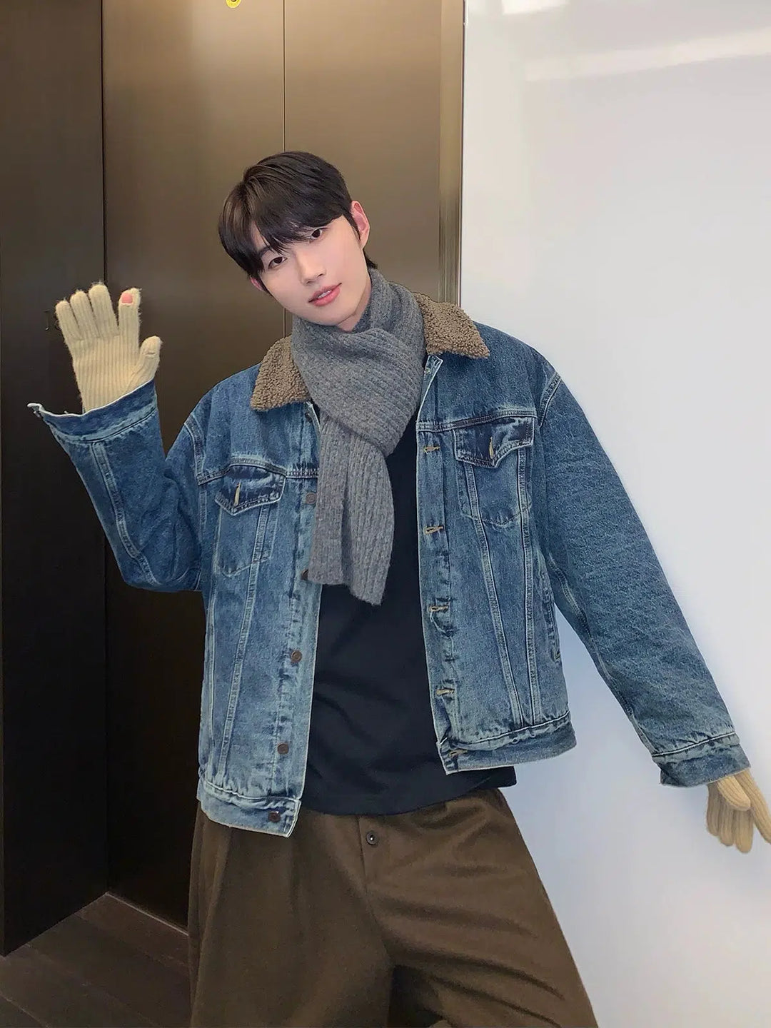 Retro Distressed Lambskin Denim Jacket-The Korean Fashion