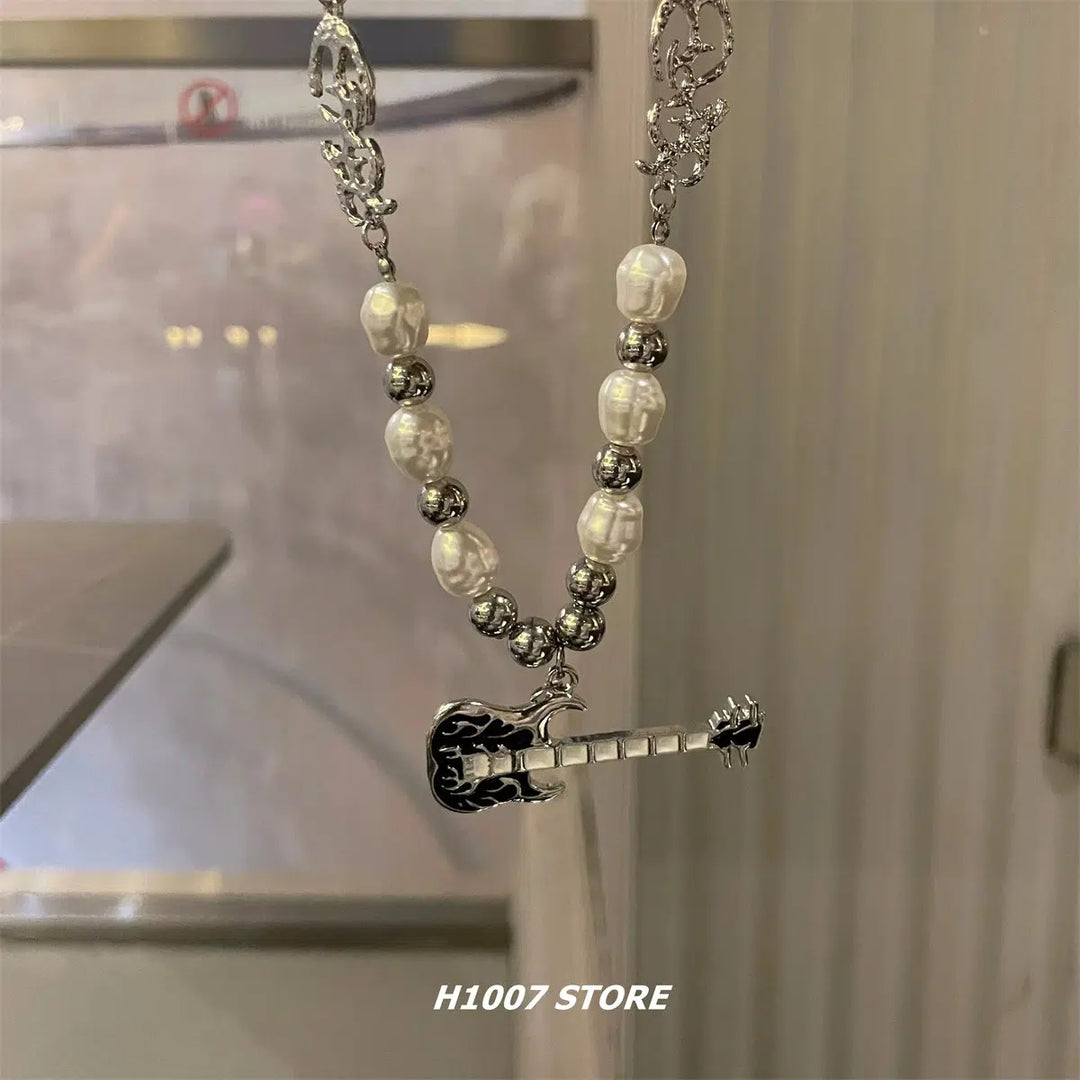 Guitar Pendant Pearl Necklace