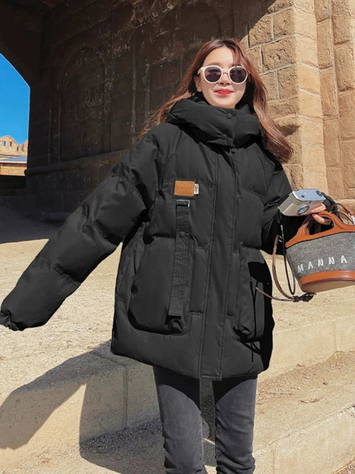 Hooded Loose Fit Down Jacket-The Korean Fashion