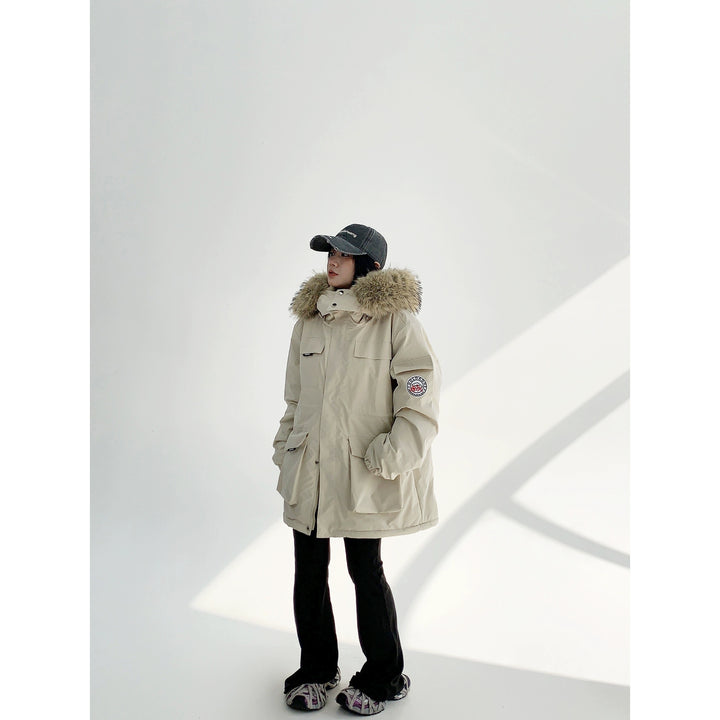 Retro Mid-Length Fur Collar Cotton Jacket-The Korean Fashion