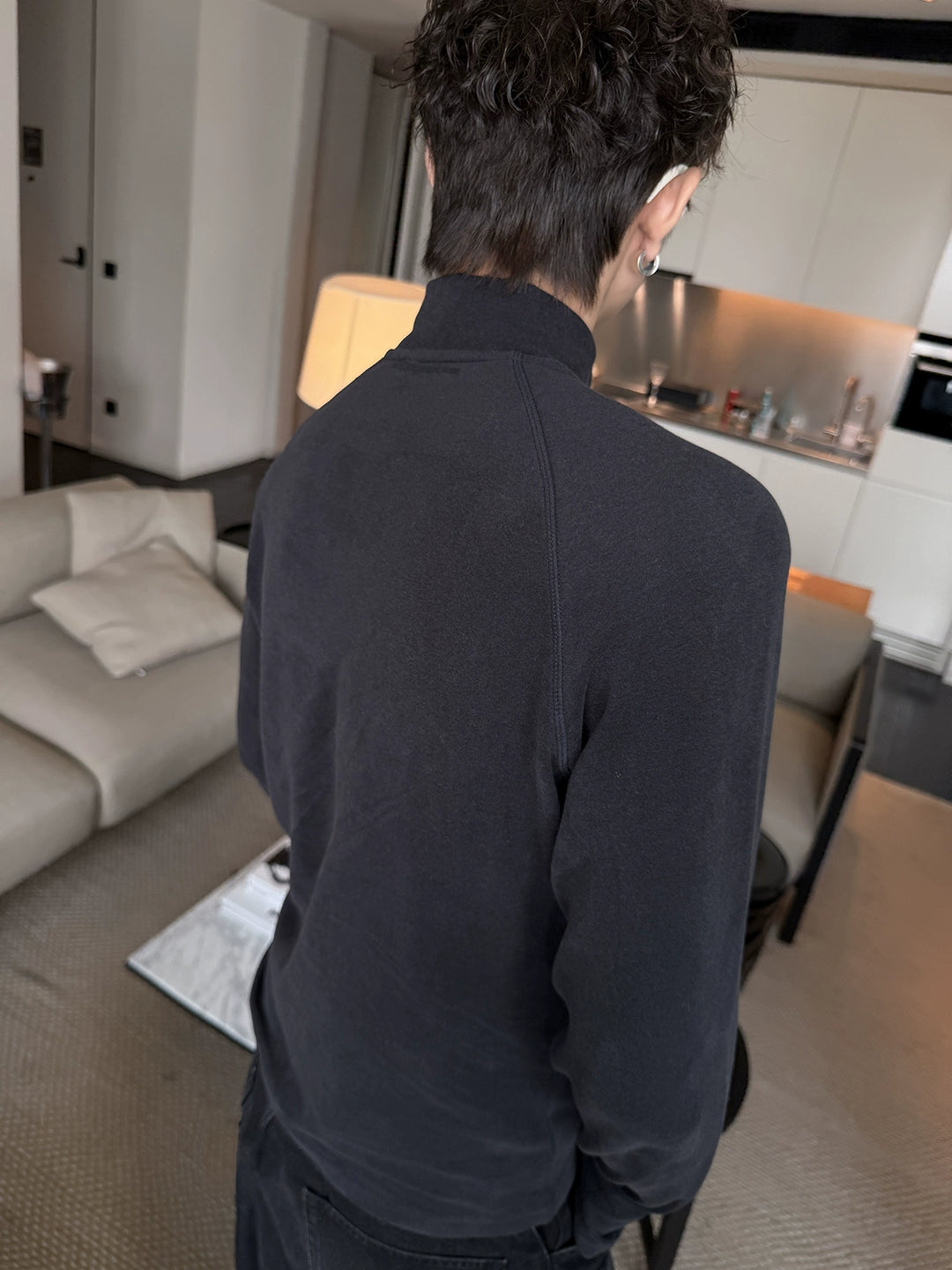 Long-Sleeve Wool Blend Zip Pullover