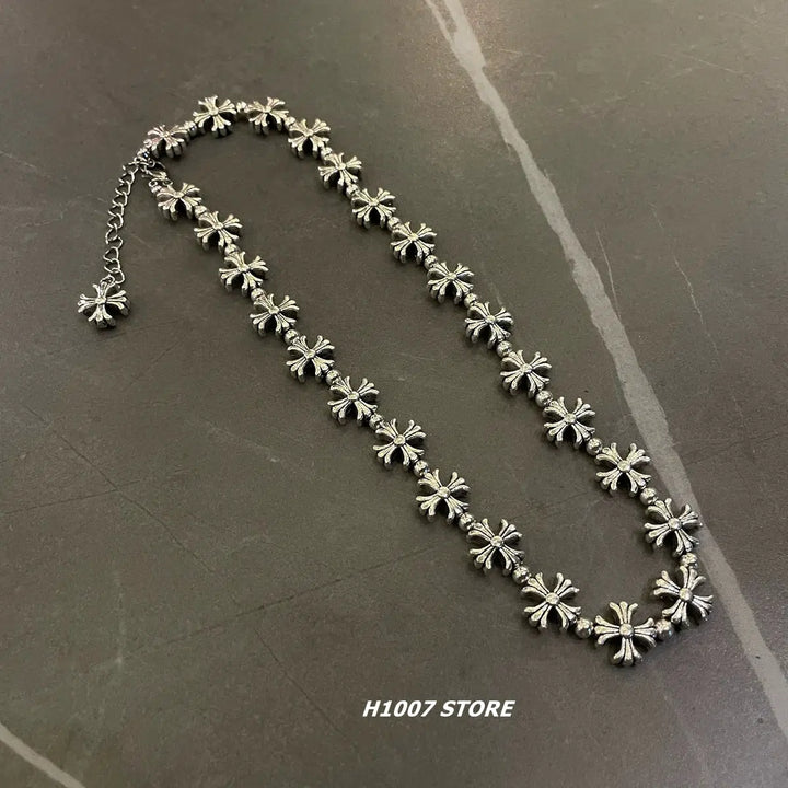 Cross Flower Clavicle Hip-hop Necklace