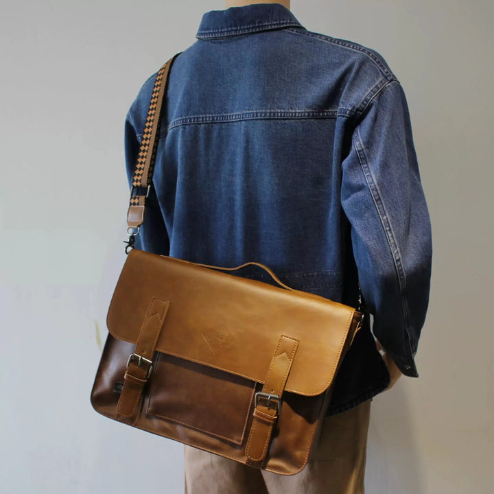 Japanese Retro Leather Messenger Business Bag-The Korean Fashion