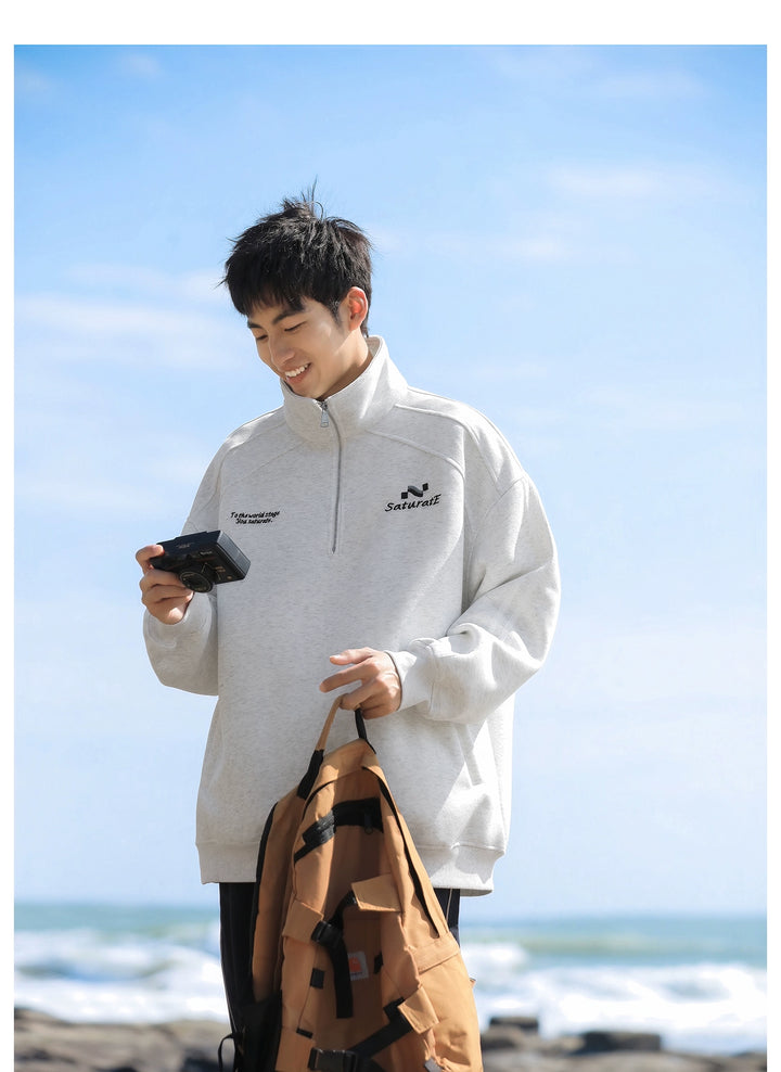 Half-Zip Stand Collar Sweatshirt