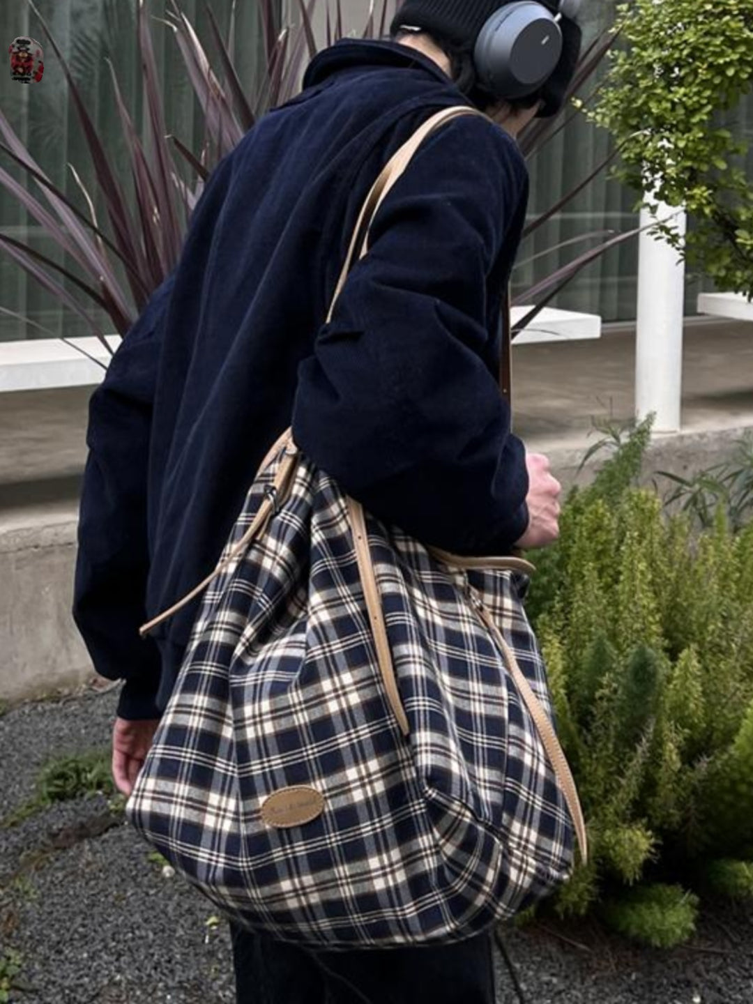 Plaid Canvas Large Capacity Shoulder Bag