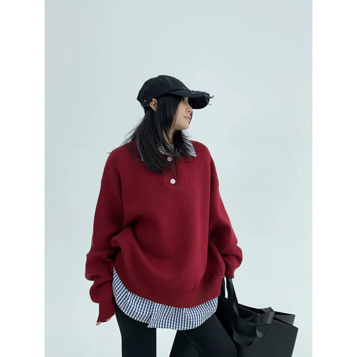 Two-Piece Splicing Polo Collar Sweater