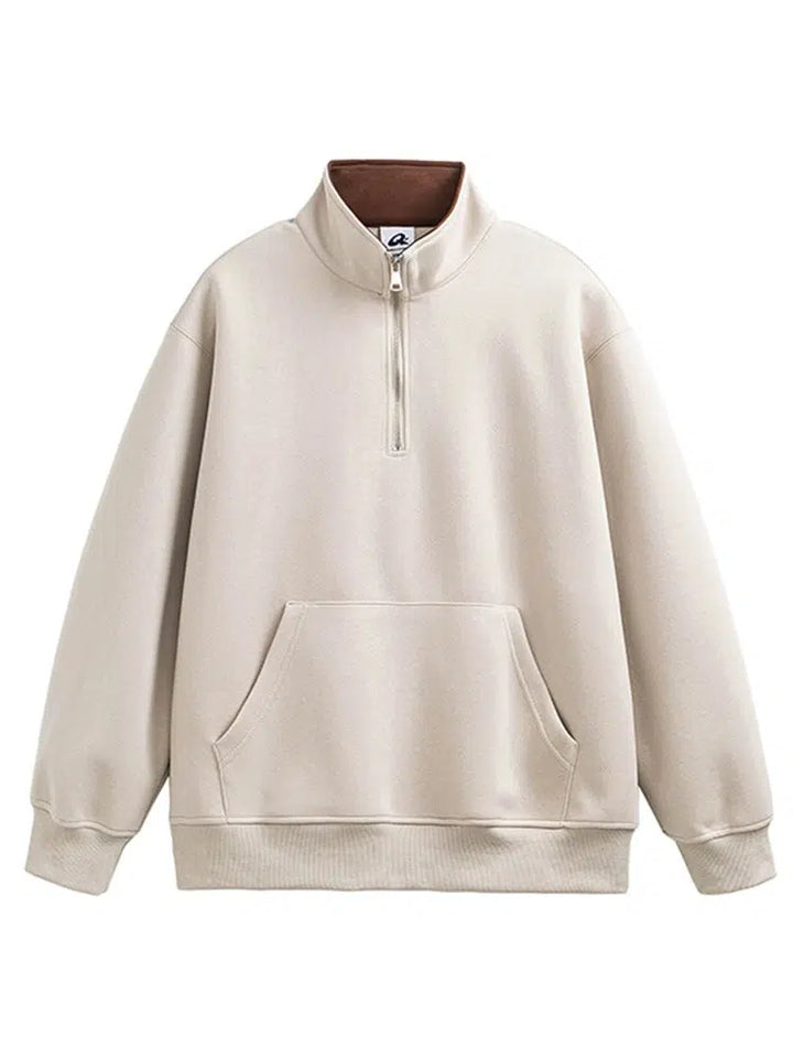 Half Zip Pullover Sweatshirt with Pocket-The Korean Fashion