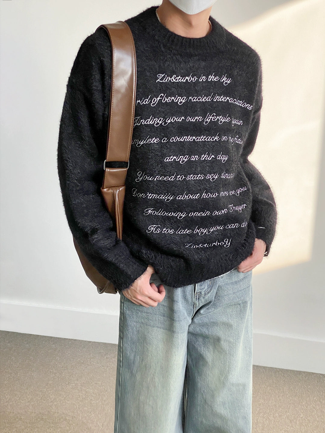 Lettered Mohair Knit Sweater