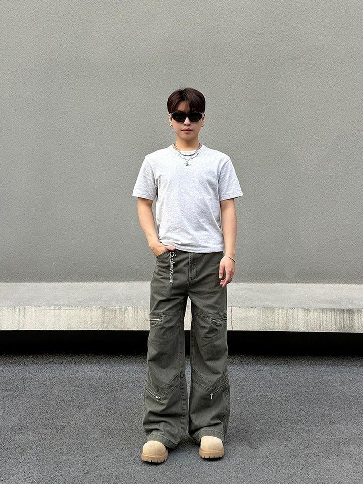 Wide-Leg Zipper Cargo Pants