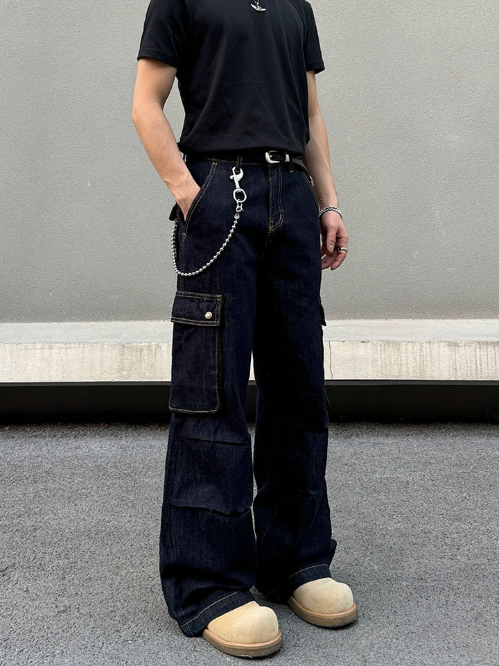 Loose Fit Denim Cargo Pants