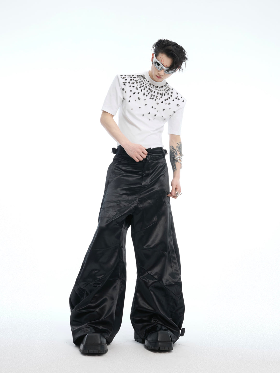 Black Metallic Wide Leg Pants