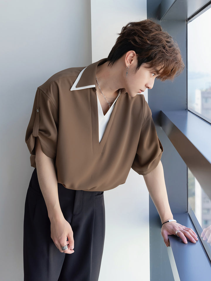 Lapel Rolled Sleeve T-shirt