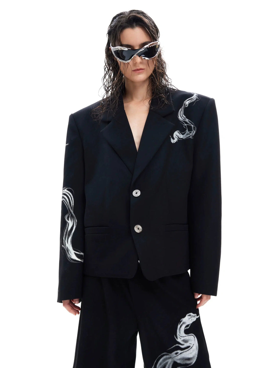 Snake Embroidered Suit with Metal Buttons