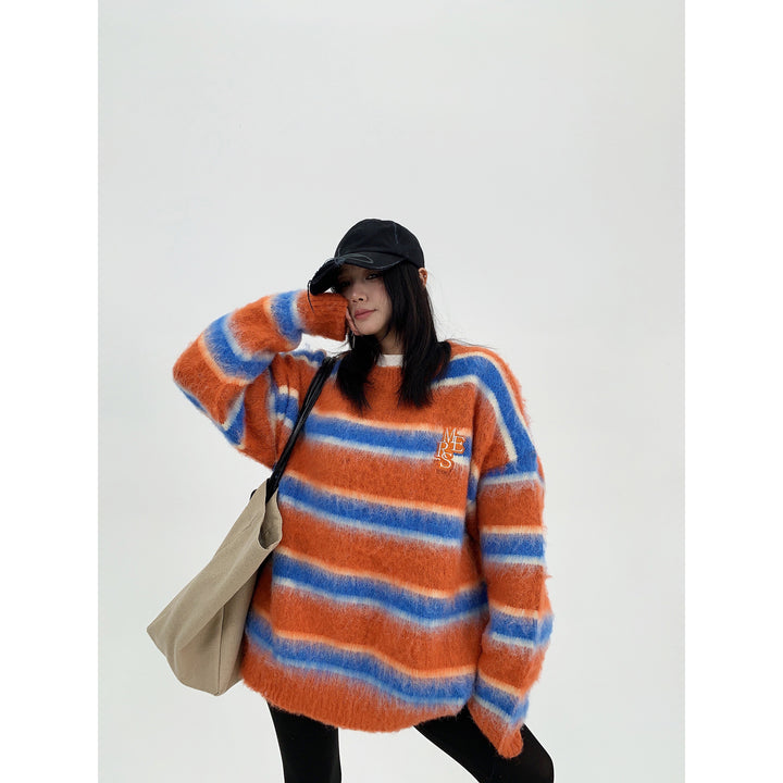 Brushed Striped Round Neck Sweater