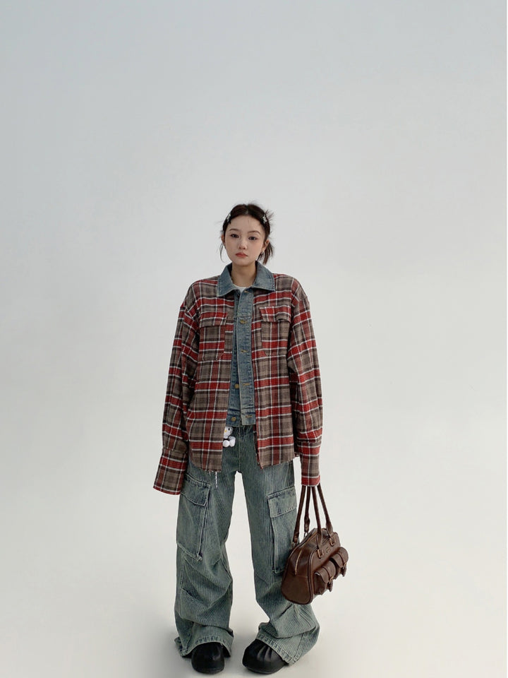 Plaid Patchwork Long-Sleeved Shirt Jacket