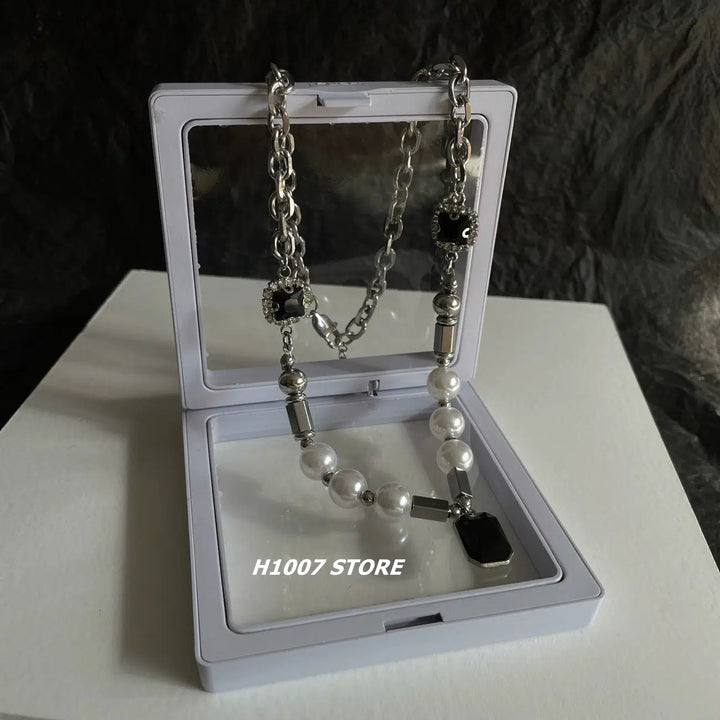 Pearl Sapphire Titanium Steel Necklace