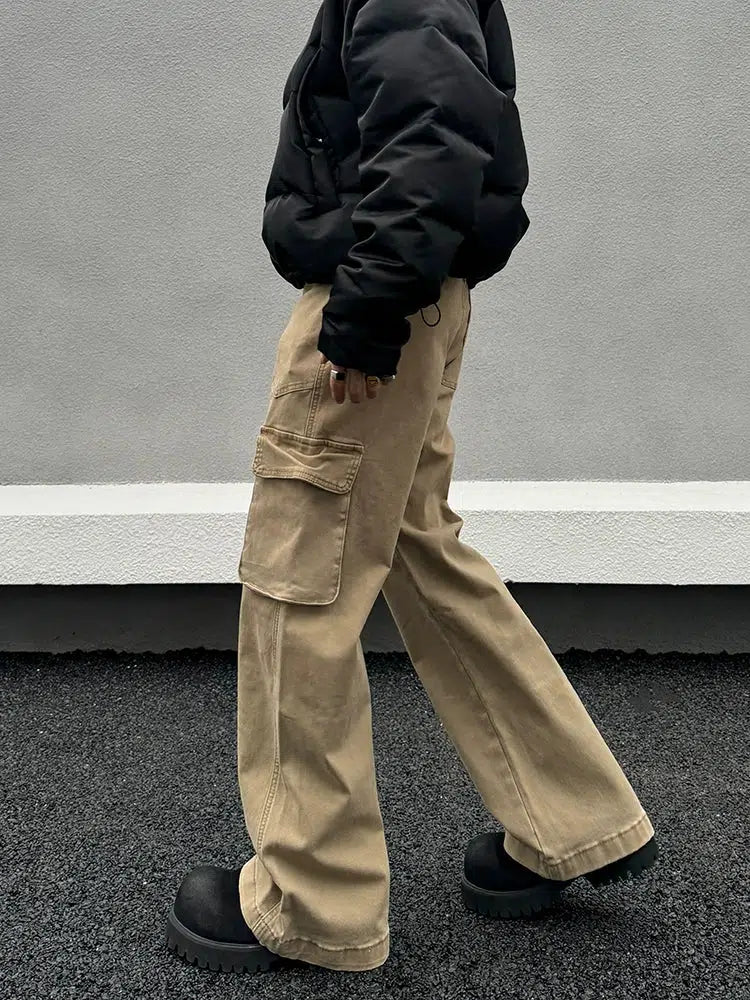 Multi-pocket Flared Cargo Pants-The Korean Fashion