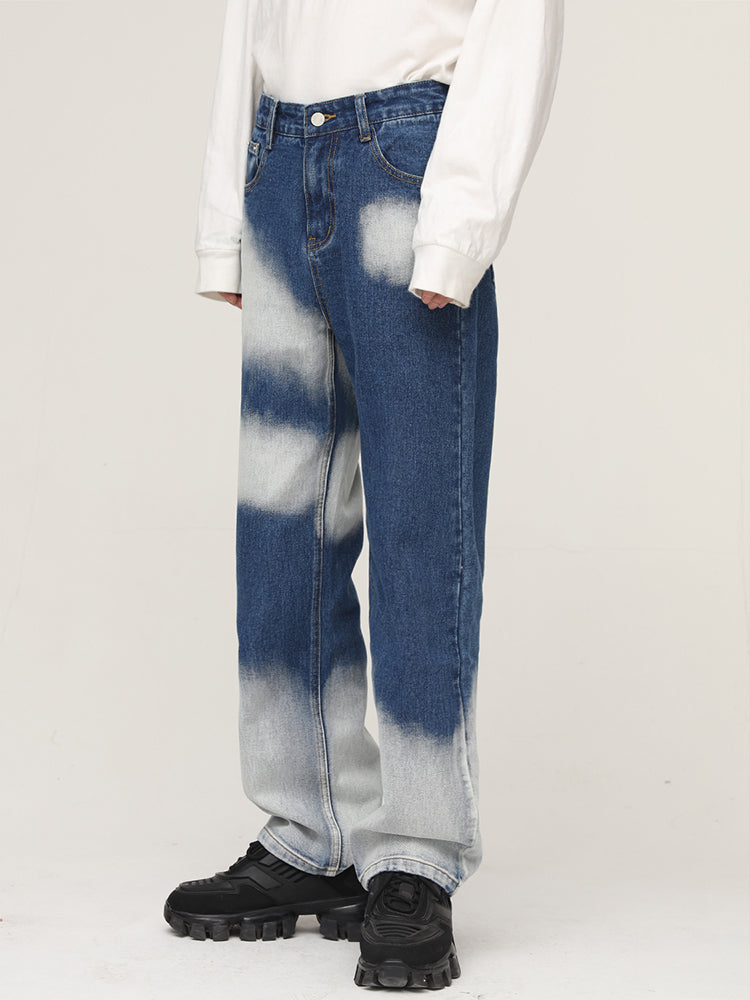 Washed Tie-Dye Loose Straight Jeans