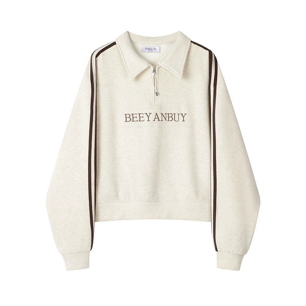 Contrast Design Lapel Short Sweatshirt