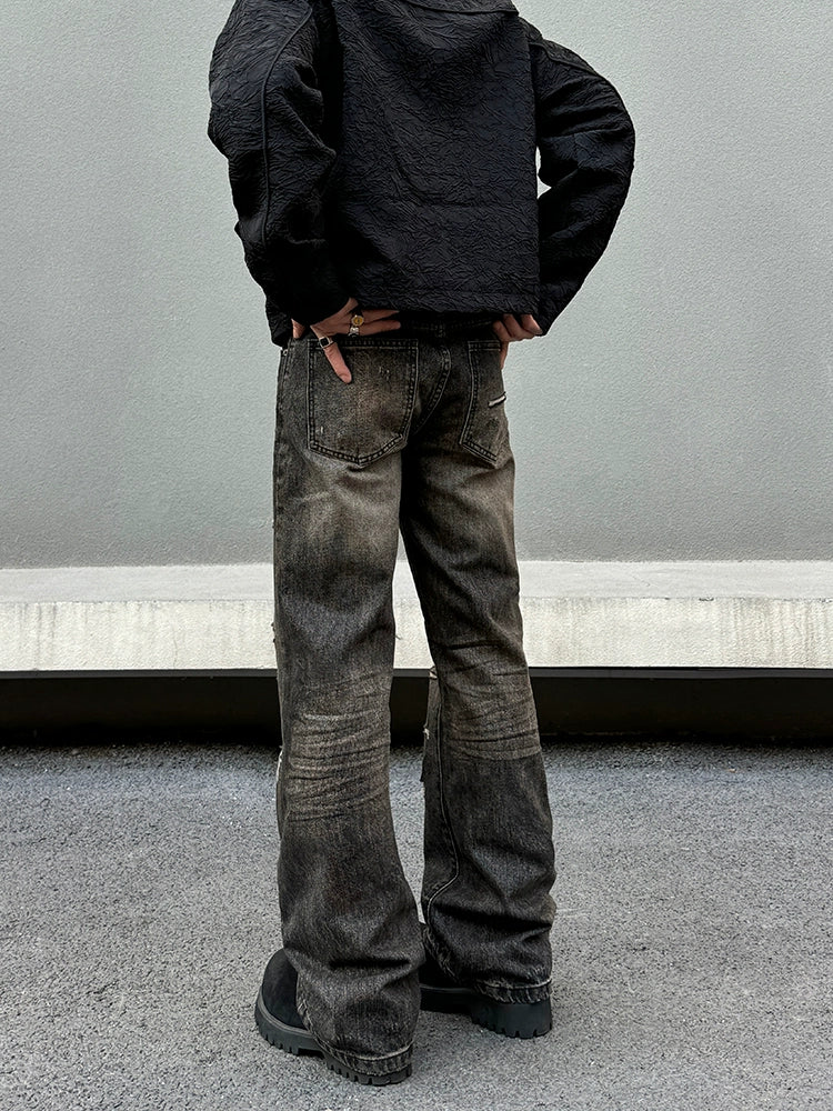 Distressed Flared Straight Fit Jeans