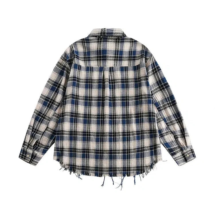 Blue Plaid Long-Sleeve Overshirt