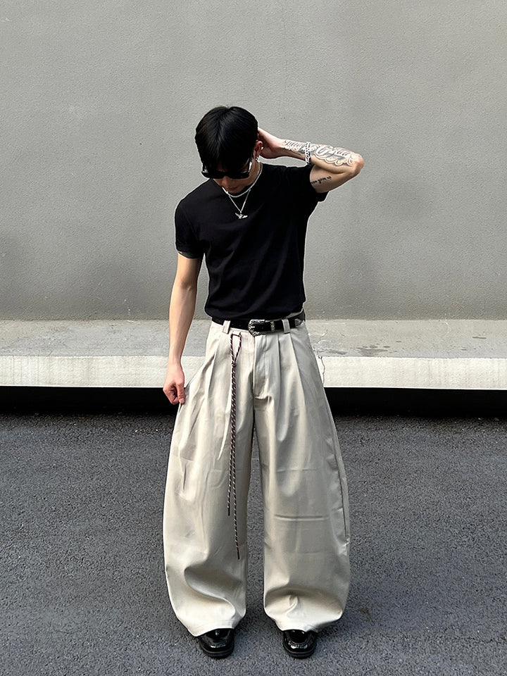 Apricot Wide-Leg Casual Pants