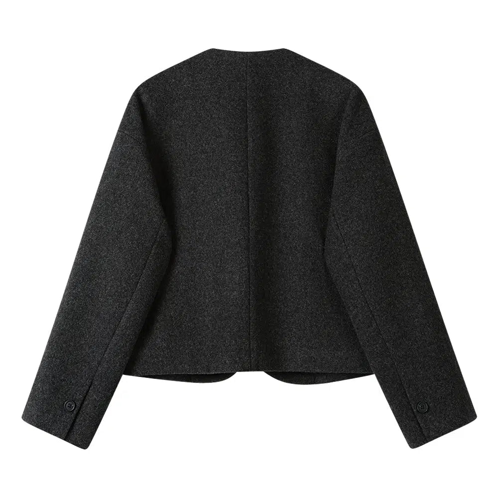 Button Closure Wool Blend Short Coat