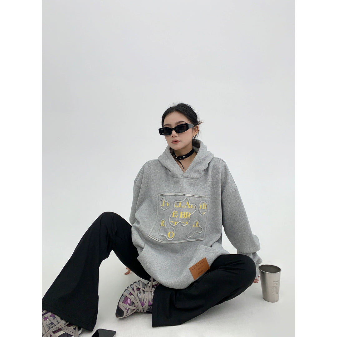 Embroidery Patch Plush Hoodie-The Korean Fashion