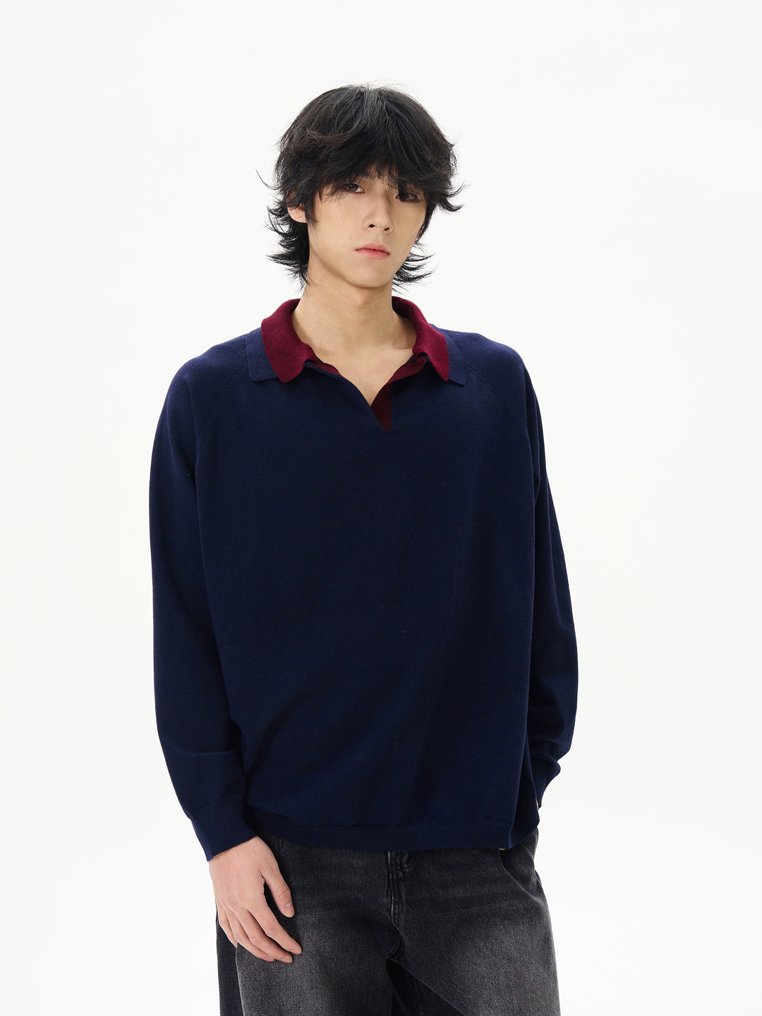 Dark Blue Lapel Sweater