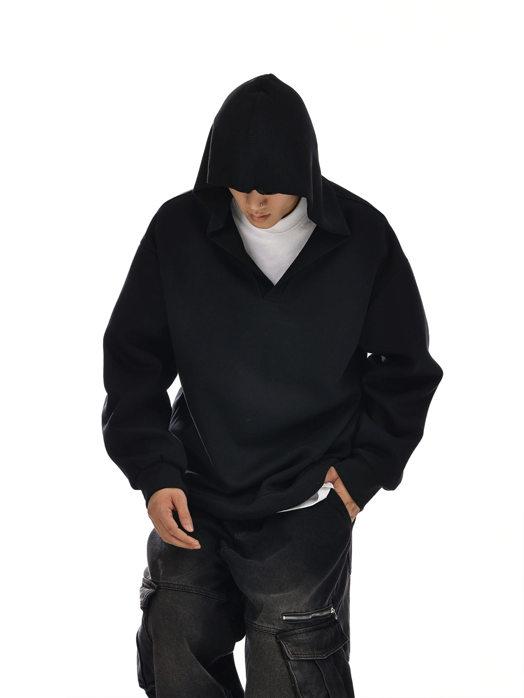 V-Neck Hooded Sweatshirt