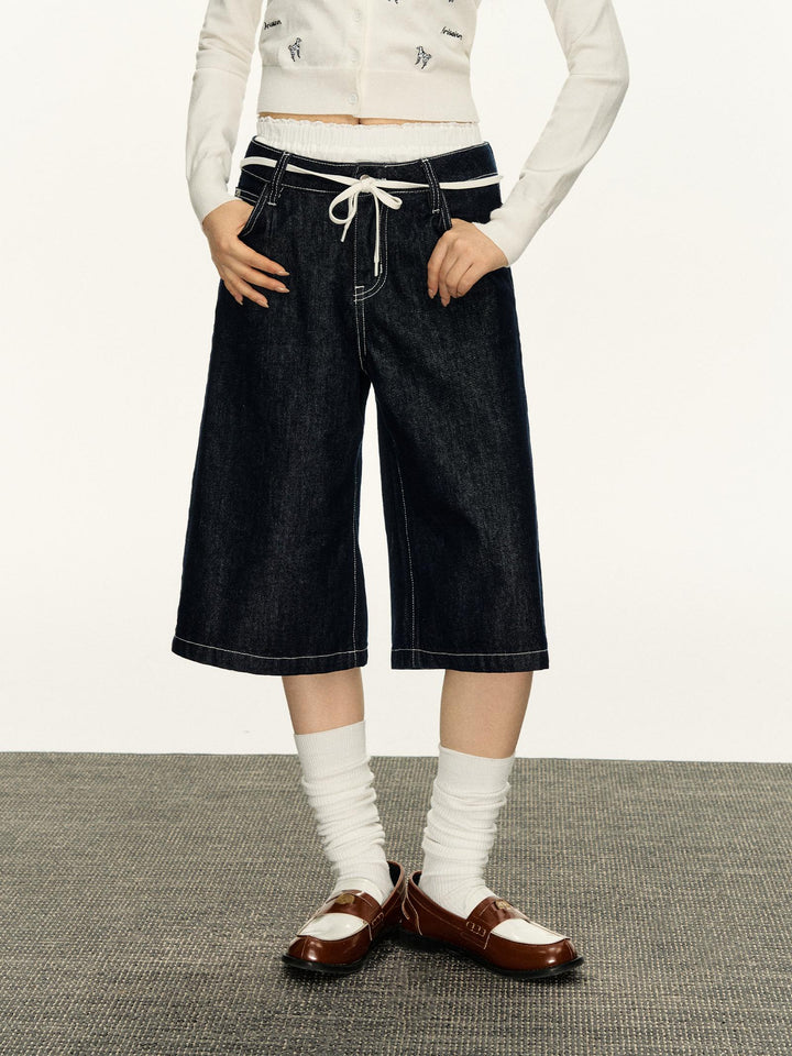 Retro Wide-Leg Mid-Length Denim Pants