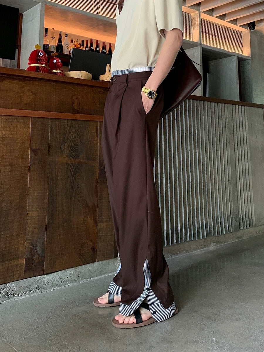 Check Patchwork Slit Casual Pants