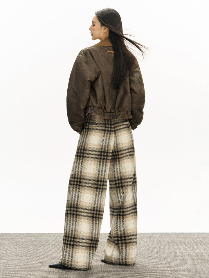 Retro Woolen Plaid Casual Pants