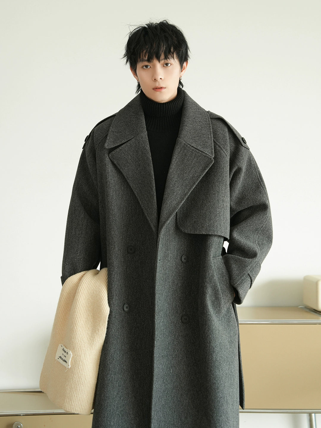 Loose Fit Mid-Length Woolen Coat