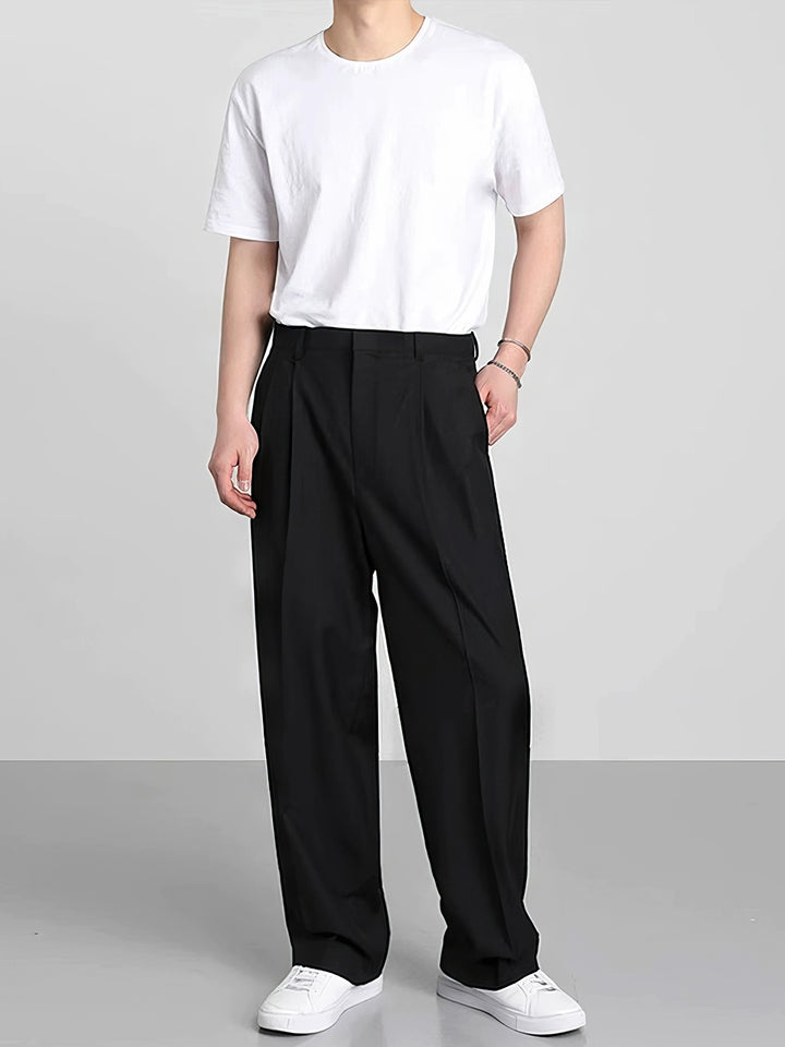 Double Pleated Wide-Leg Casual Pants